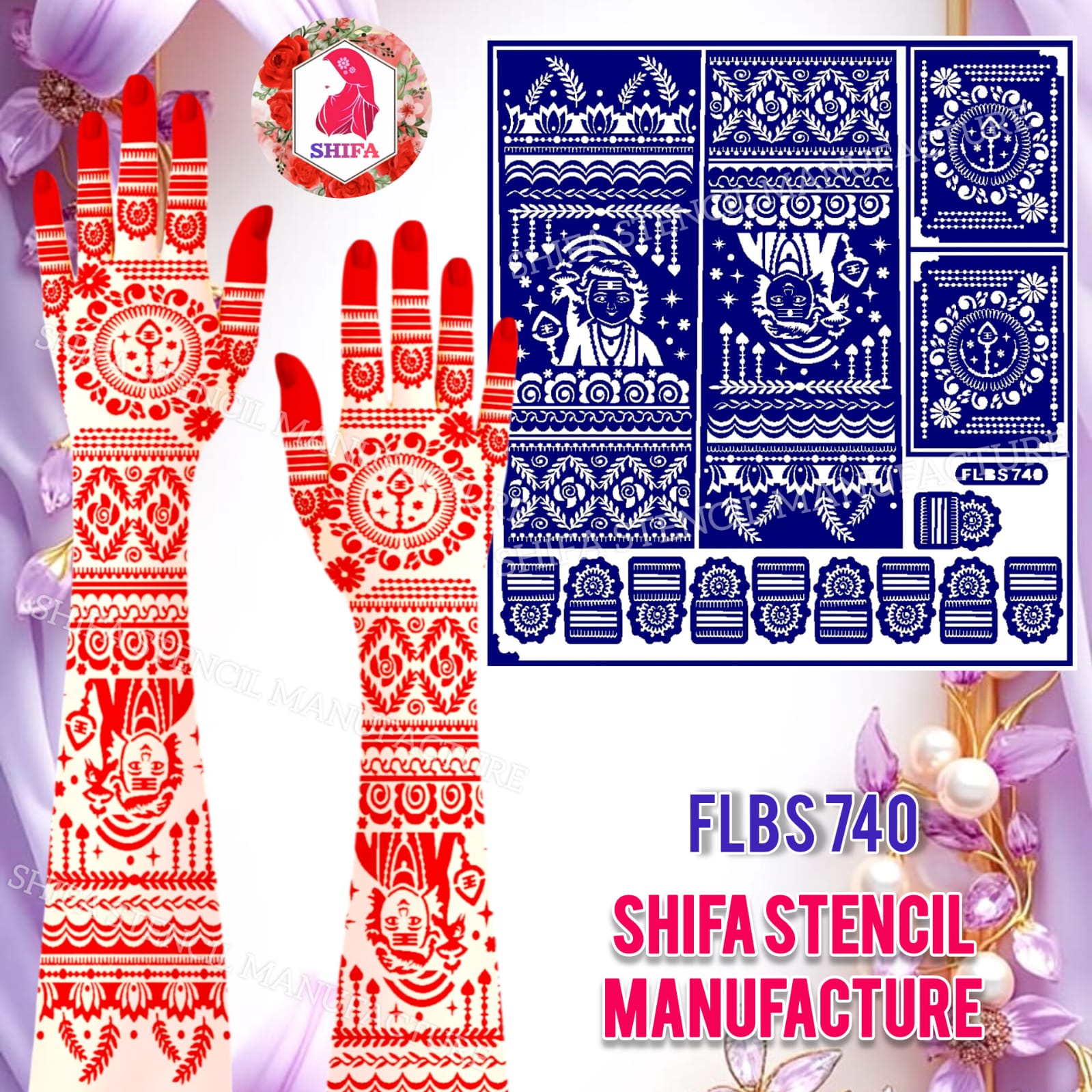 FLBS 740 Murugan Devotional Hand Design Sticker overview Henna Stencil - Shifa Stencil